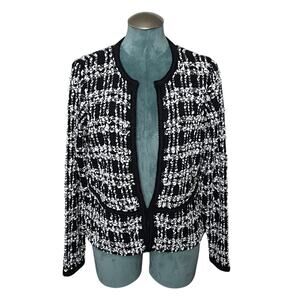 J.H. Collectibles Tweed Boucle Cardigan Sweater L Black White Acrylic Wool Blend